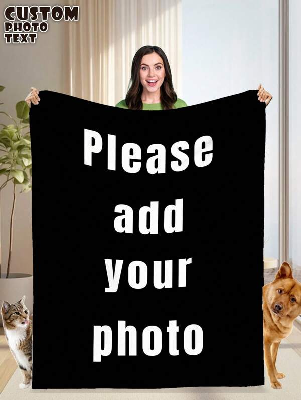 1pc Custom Photo Blanket, Custom Flannel With Photos And Text, Bedding, Personalized Photos For Family, Personalized Throws, Best Friend, For Valentine's Day, For Mother's Day, For Birthdays, For Father's Day, Anniversary