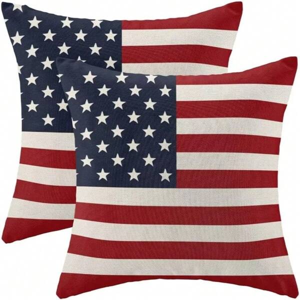 2pcs 4th Of July American Flag Pattern Pillowcase, Patriotic Decor Pillow Cover, Farmhouse Style Independence Day Cushion Cover, Suitable For Sofa, Summer Home, Outdoor Decor, Single-Sided Pattern, Pillow Insert Not Included